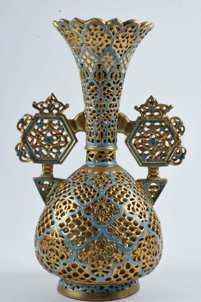 19th-Century Fischer J. Highly Reticulated Vase