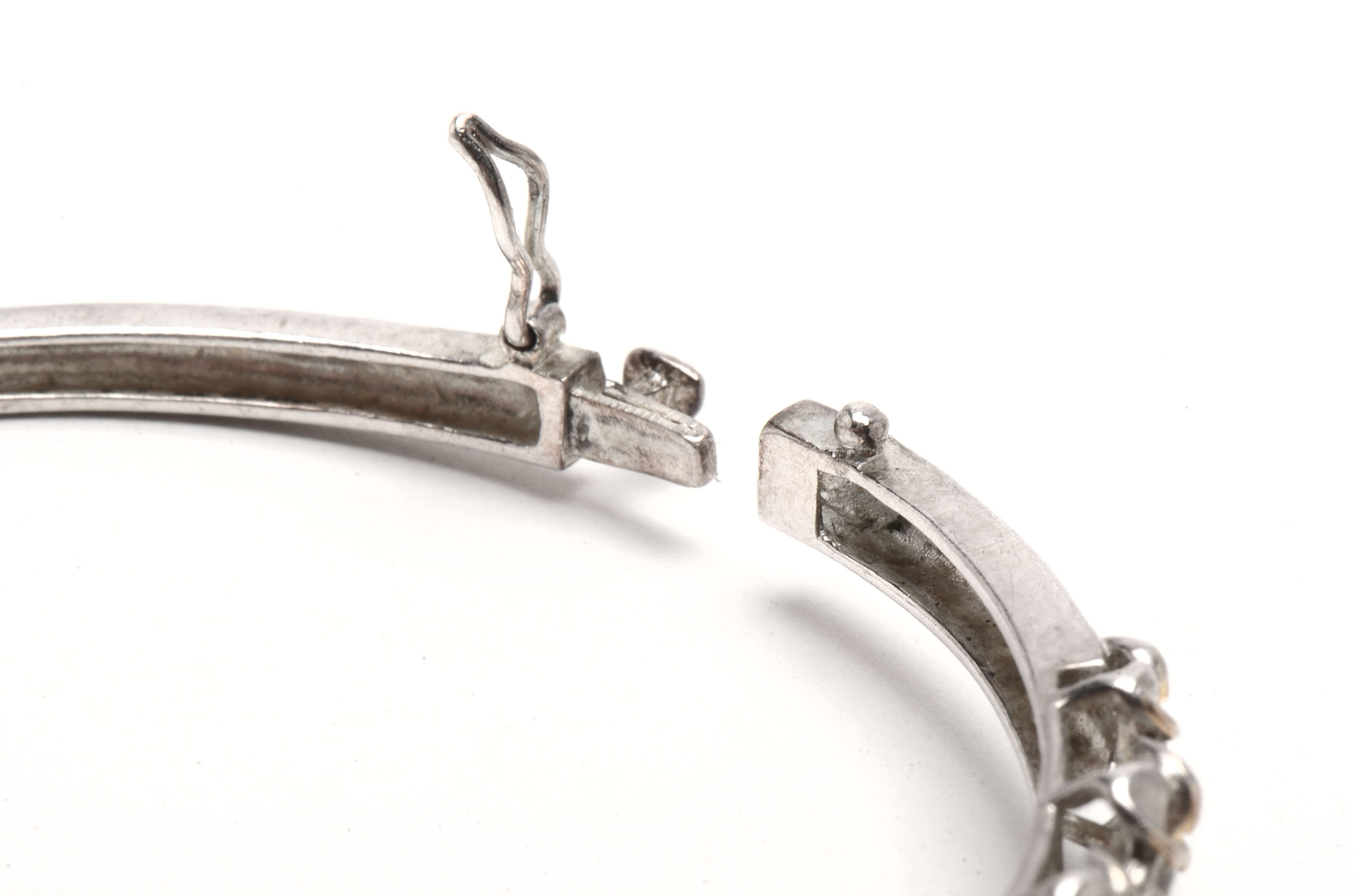 Sterling Silver Cubic Zirconia Plumeria Hawaiian Hinged Bracelet