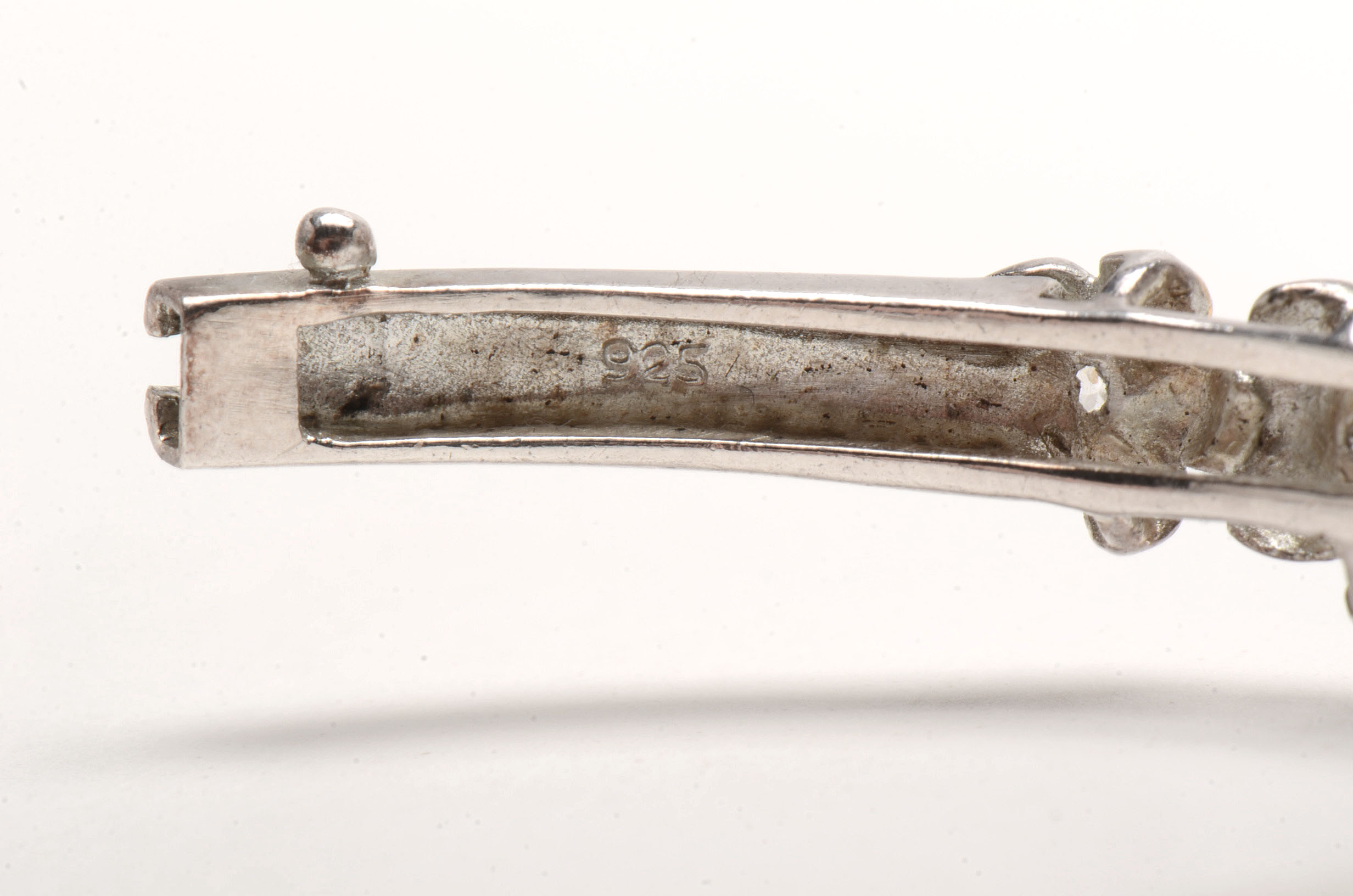 Sterling Silver Cubic Zirconia Plumeria Hawaiian Hinged Bracelet