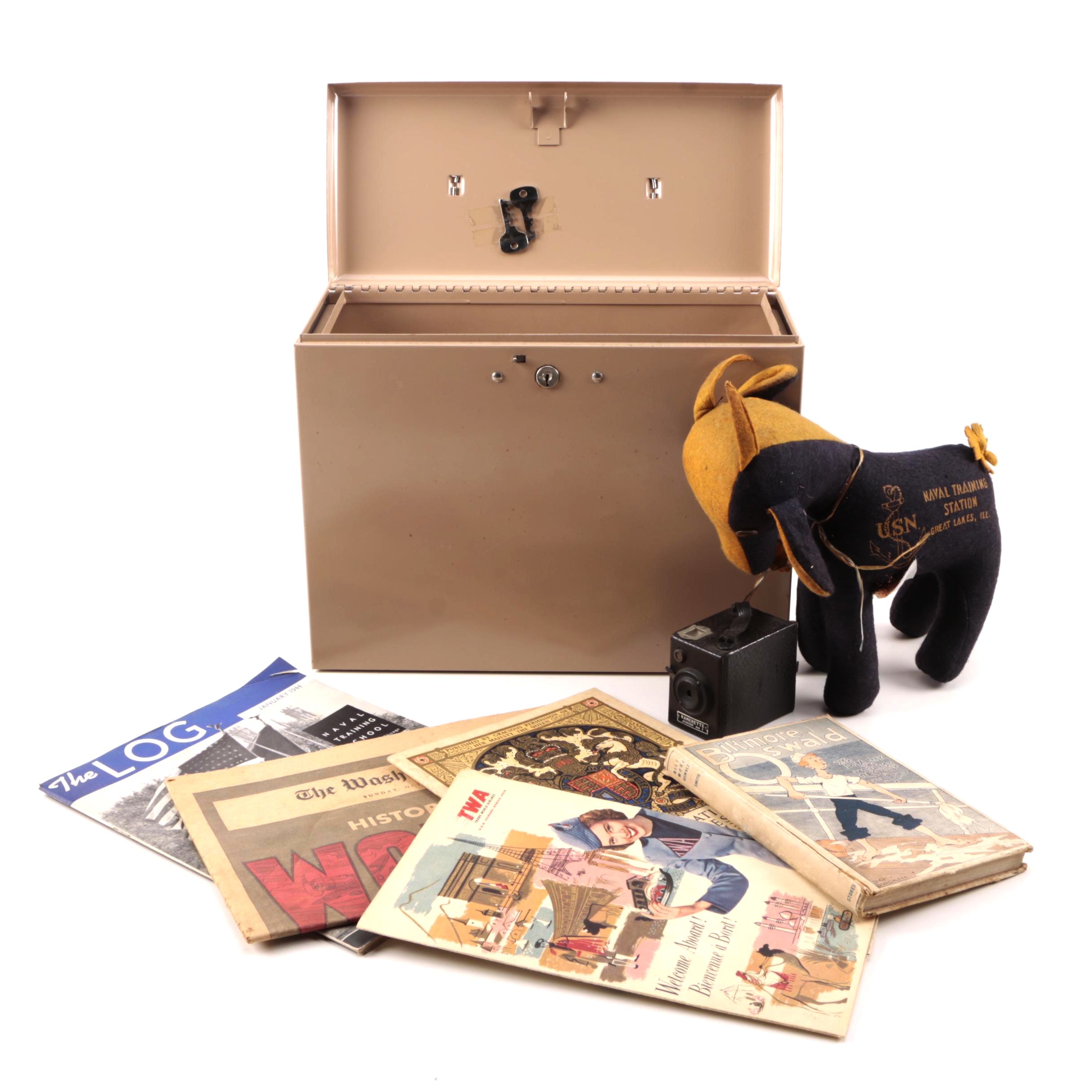 Lock Box With Assorted Memorabilia Including Military Mascot by Inter-Collegiate Press