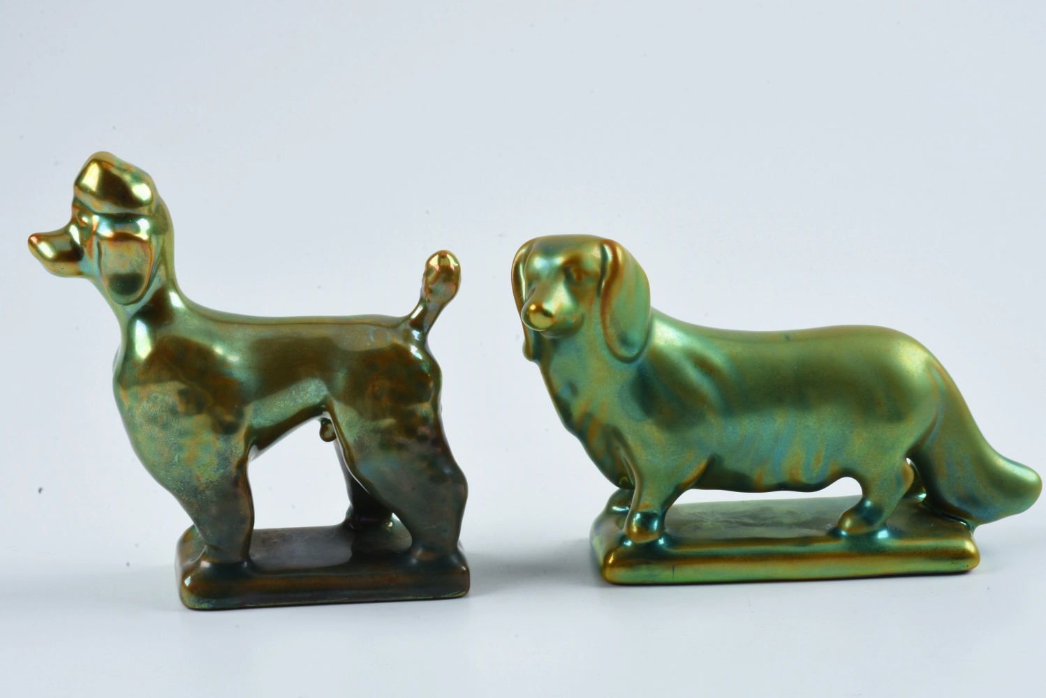 Zsolnay Pottery Ceramic Poodle and Daschund Figurines