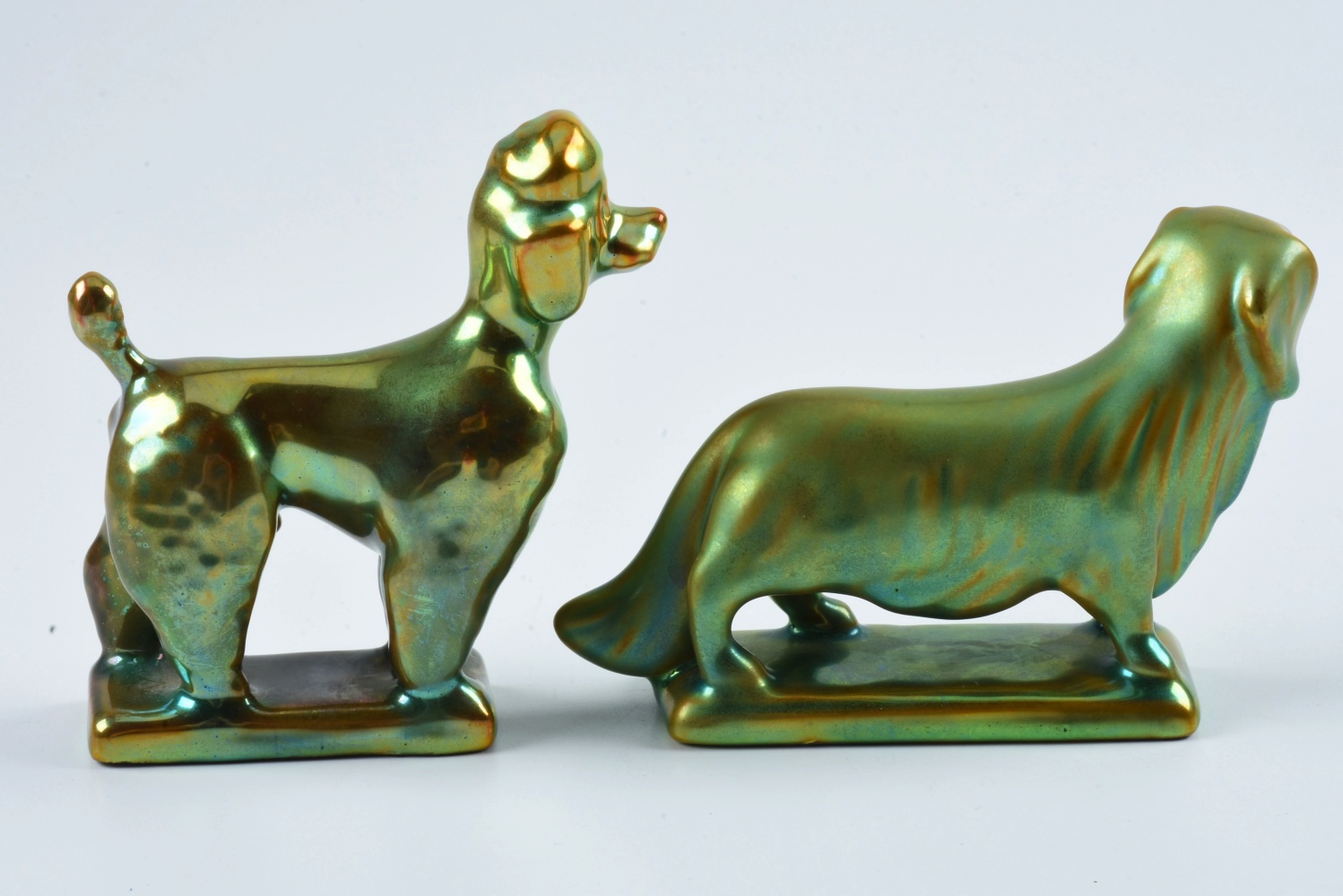 Zsolnay Pottery Ceramic Poodle and Daschund Figurines