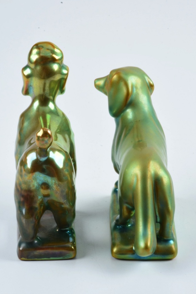 Zsolnay Pottery Ceramic Poodle and Daschund Figurines