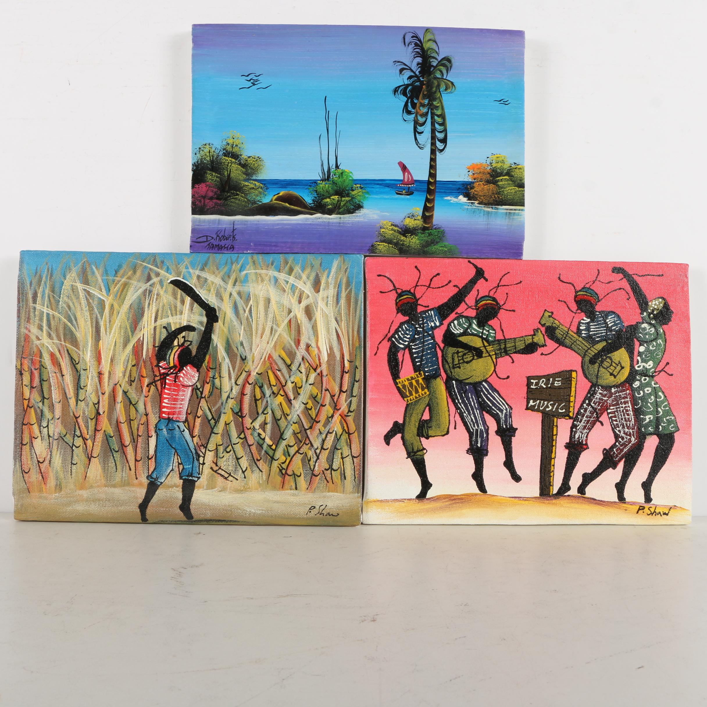 Acrylic Paintings Including D. Roberts Jamaican Landscape