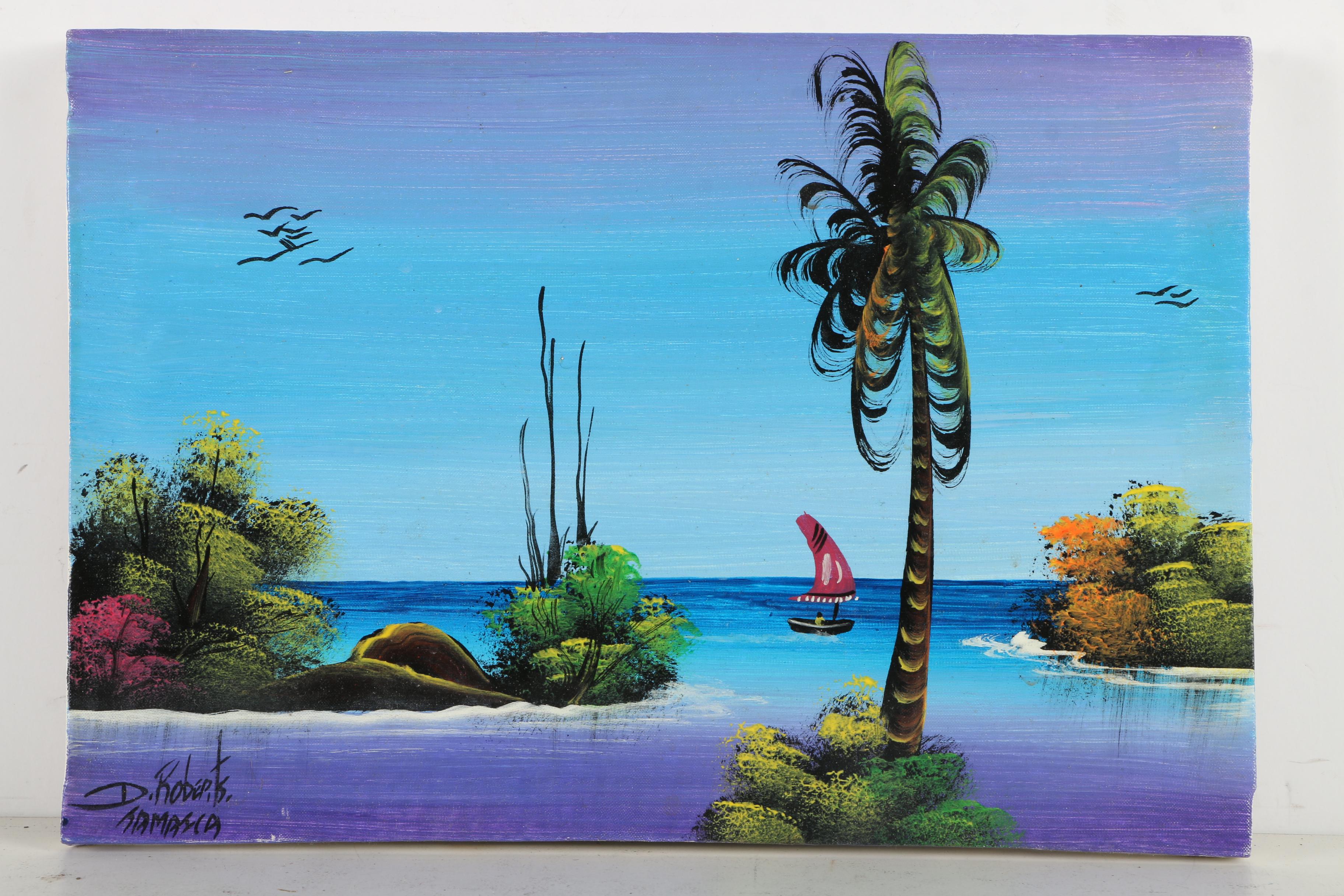Acrylic Paintings Including D. Roberts Jamaican Landscape