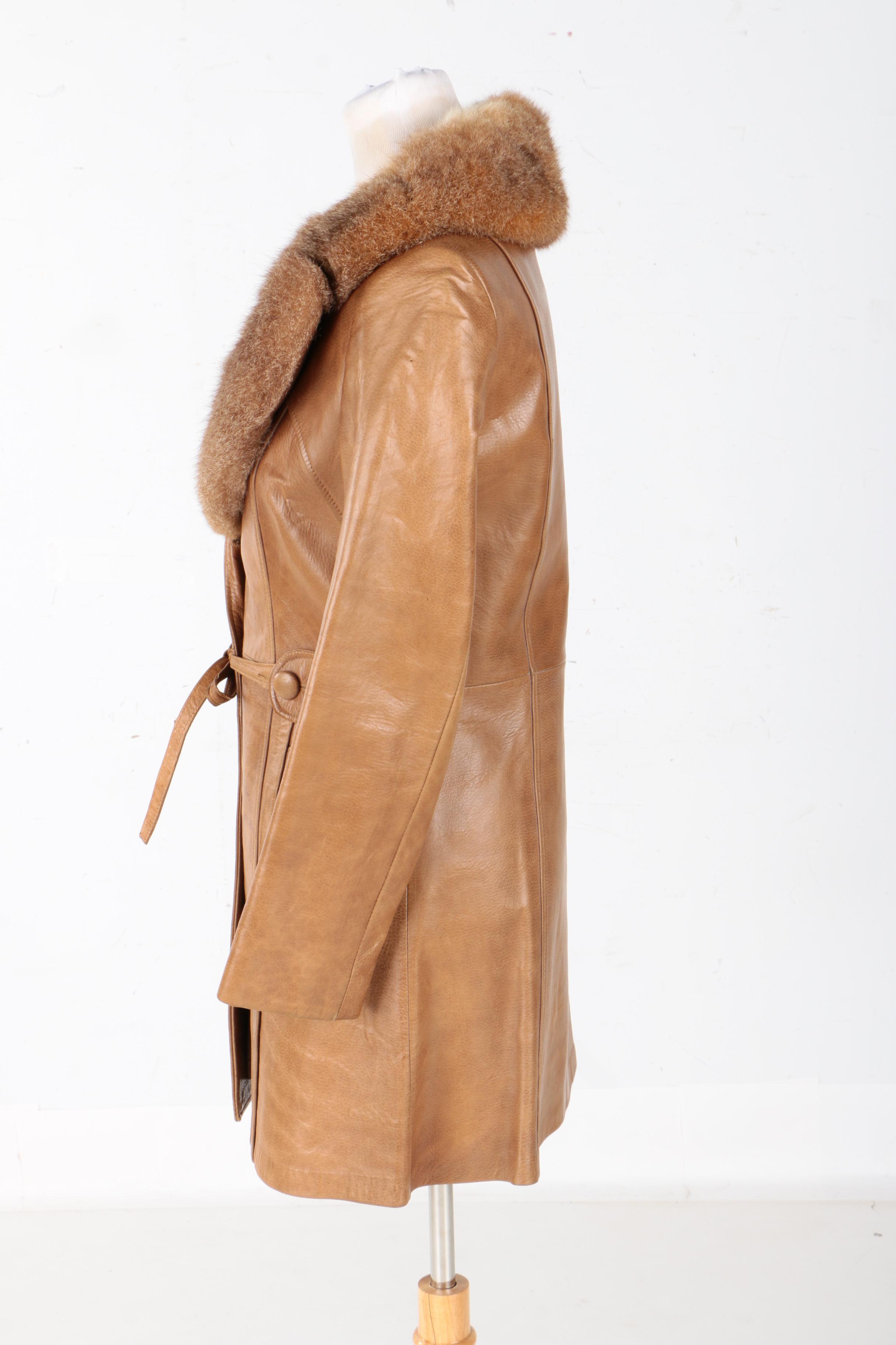 Lady Scully Leather Coat With Muskrat Collar