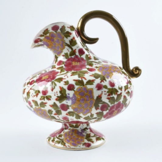 19th-Century Fischer J. Hand Painted Ceramic Jug