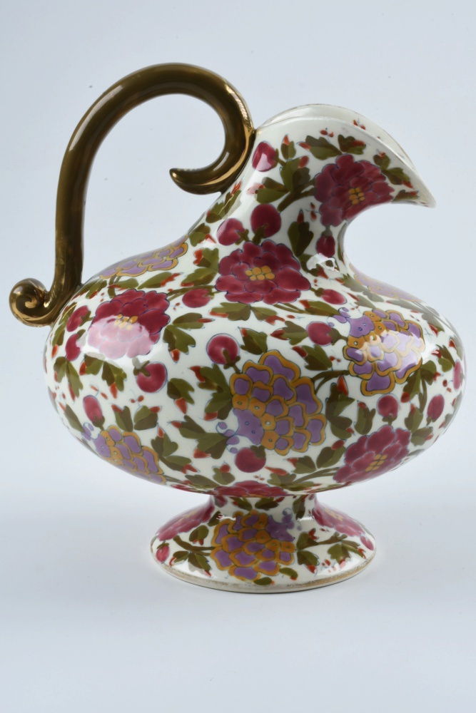 19th-Century Fischer J. Hand Painted Ceramic Jug