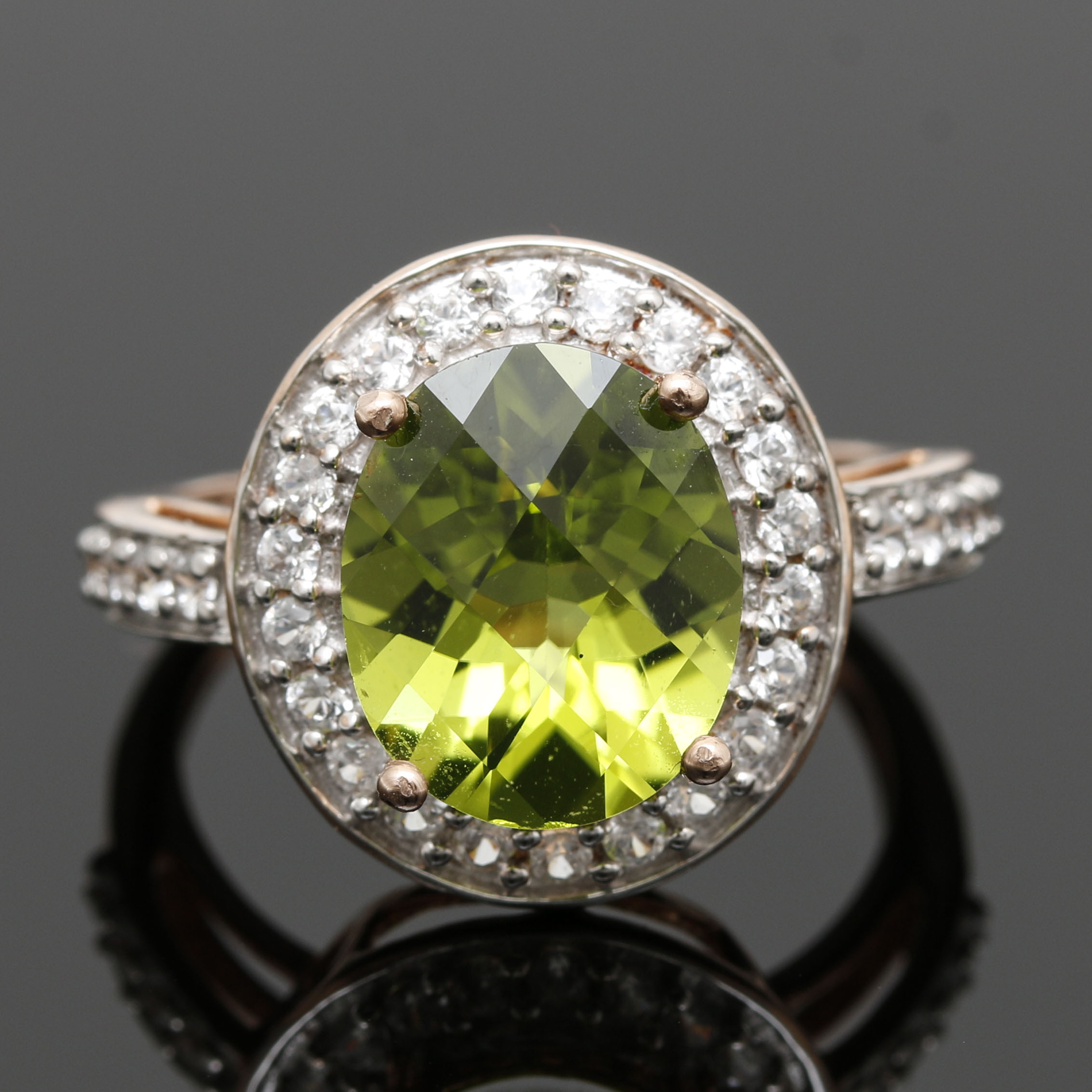 10K Rose Gold Peridot and White Topaz Ring