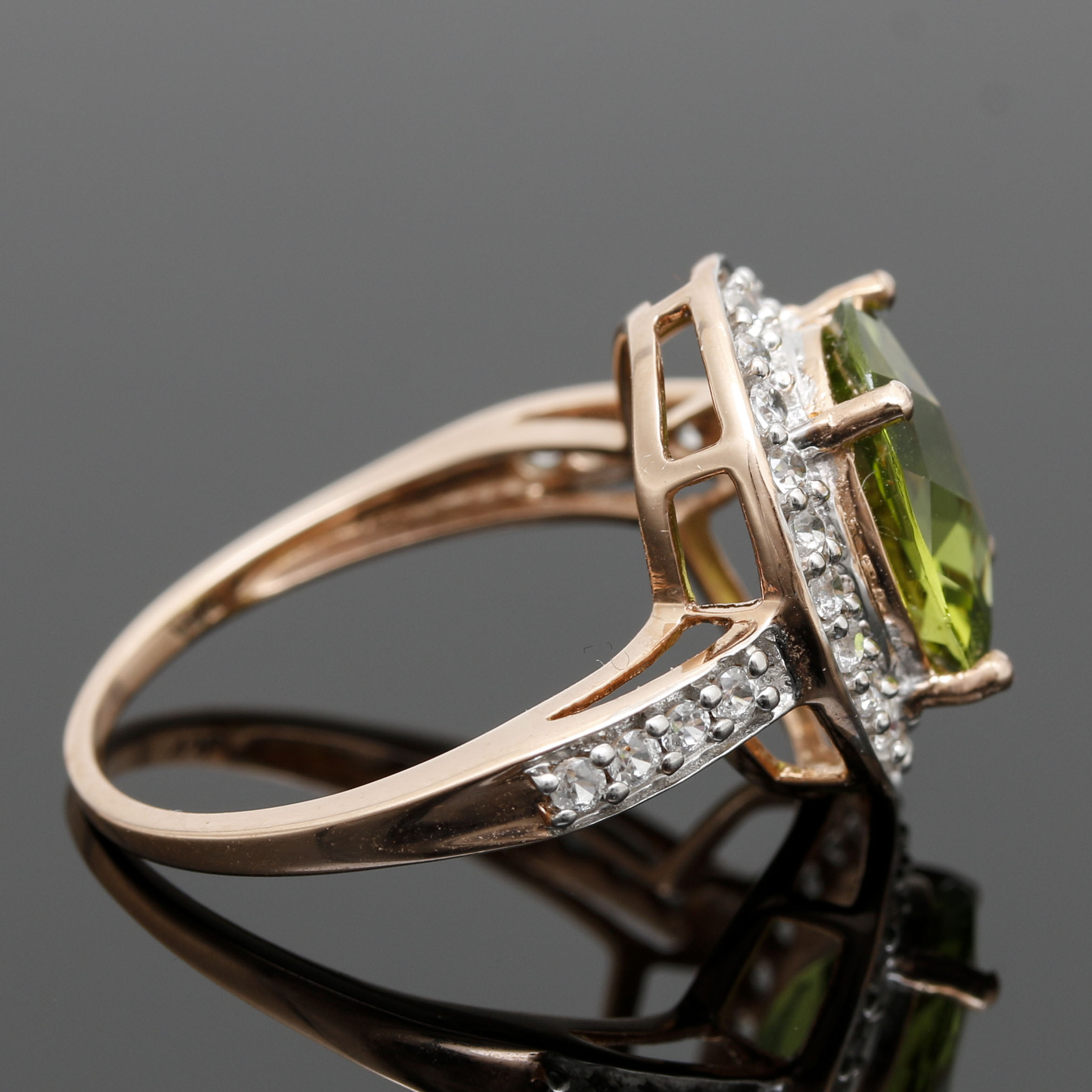 10K Rose Gold Peridot and White Topaz Ring