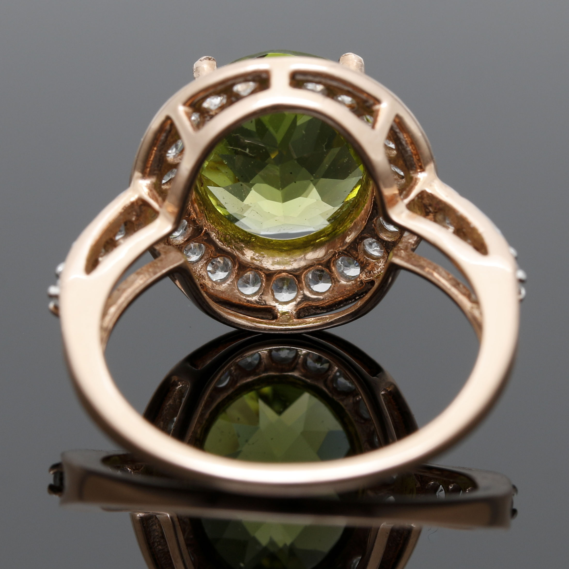 10K Rose Gold Peridot and White Topaz Ring