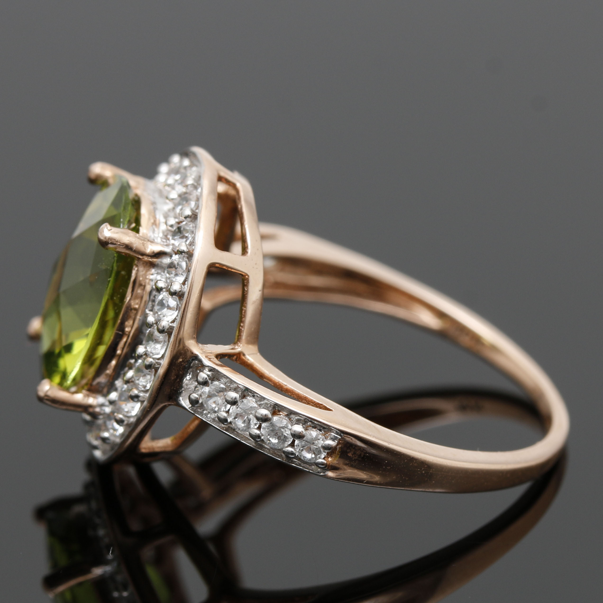 10K Rose Gold Peridot and White Topaz Ring