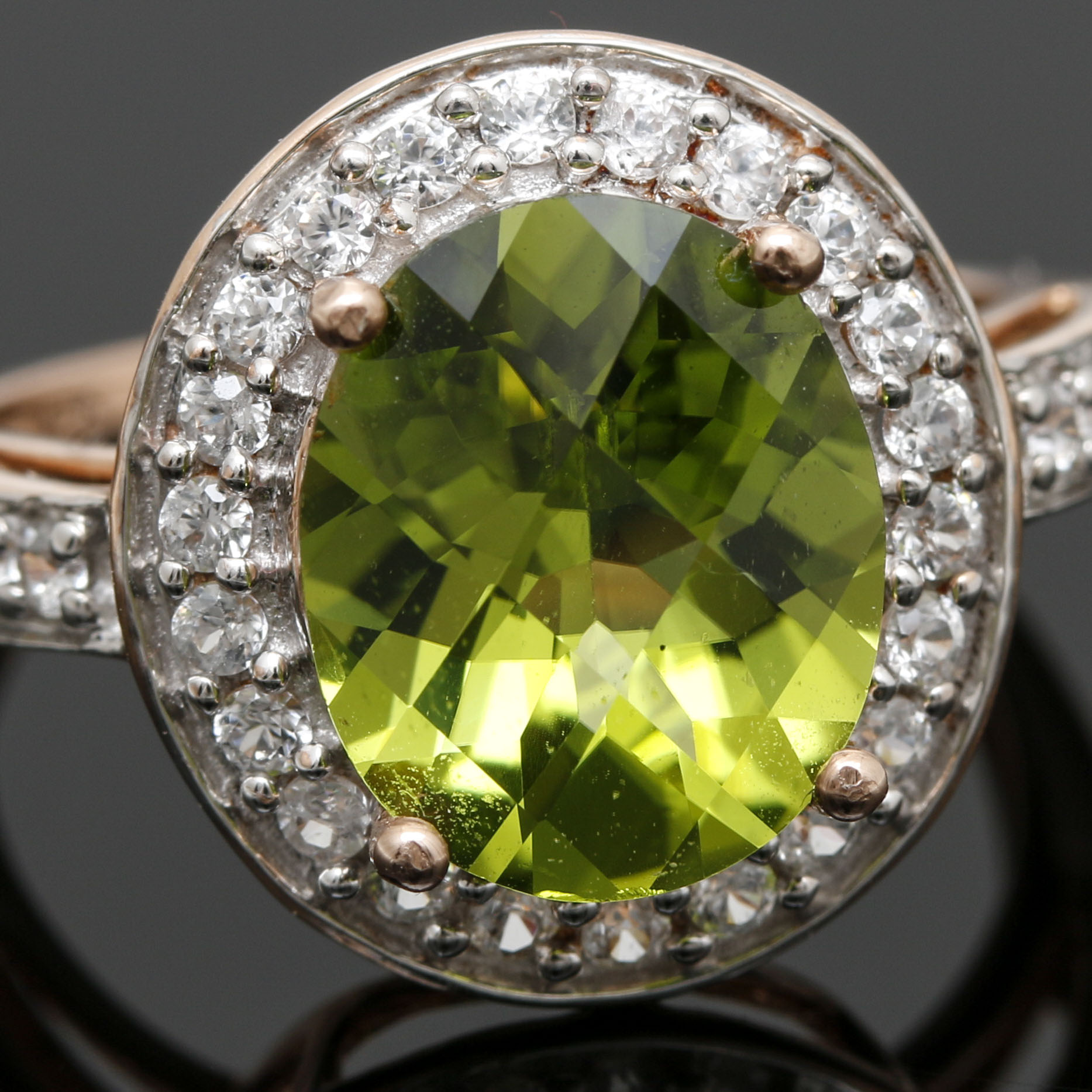 10K Rose Gold Peridot and White Topaz Ring