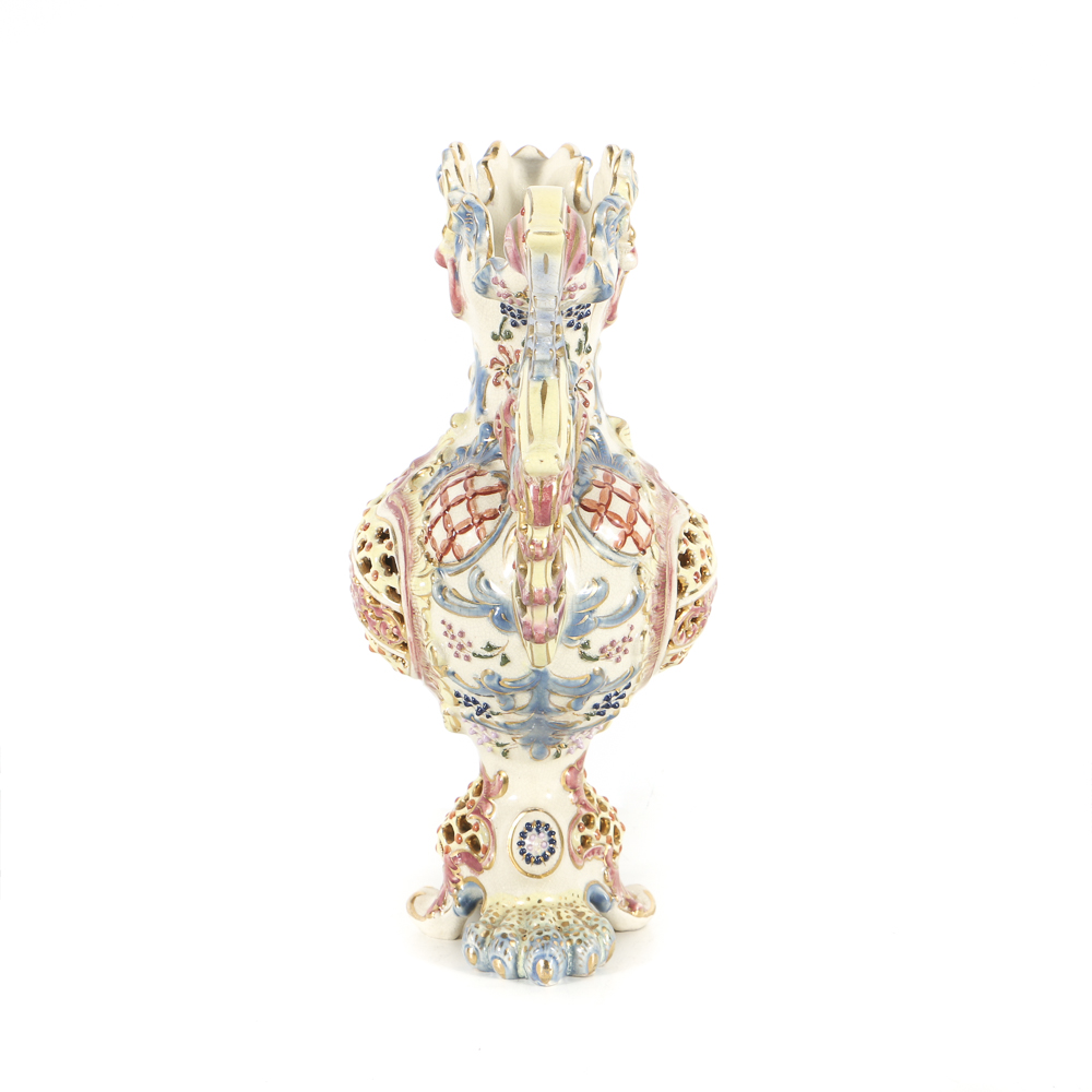 19th-Century Fischer J. Reticulated and Embossed Ceramic Jug