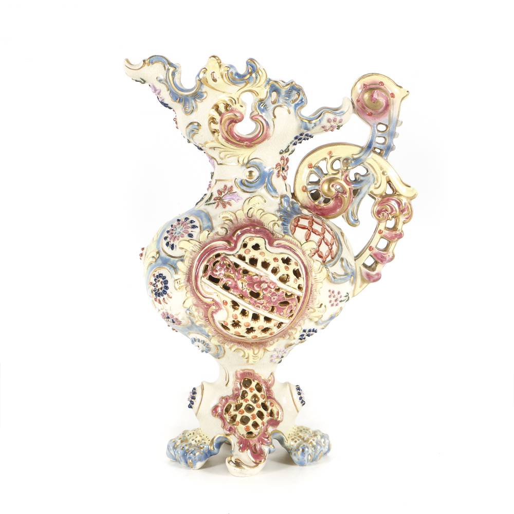 19th-Century Fischer J. Reticulated and Embossed Ceramic Jug