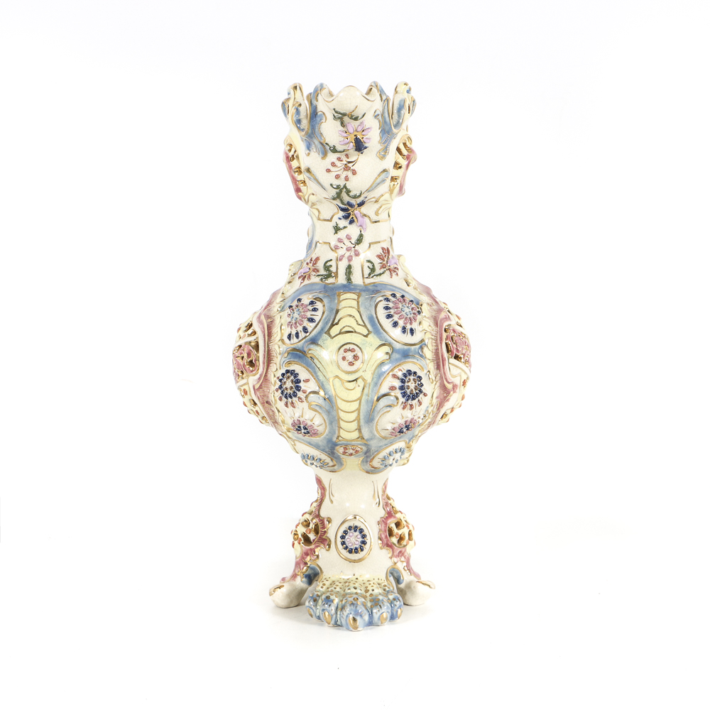 19th-Century Fischer J. Reticulated and Embossed Ceramic Jug