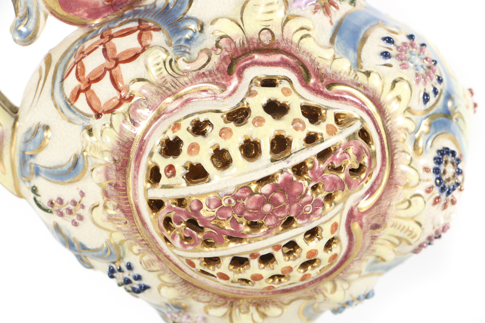 19th-Century Fischer J. Reticulated and Embossed Ceramic Jug