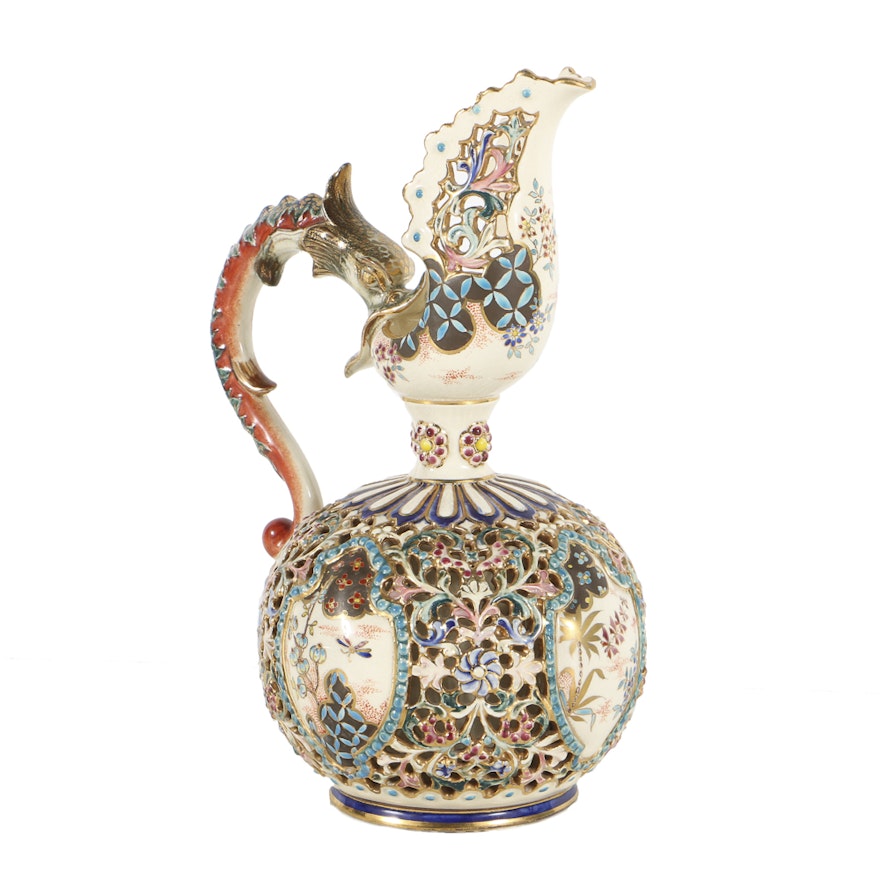 19th-Century Fischer J. Reticulated and Embossed Ewer