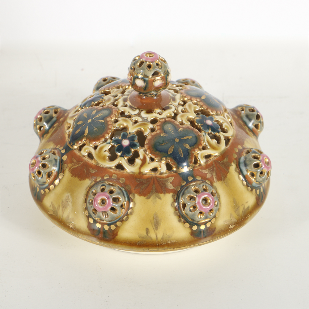 19th-Century Zsolnay Reticulated Ceramic Lidded Jar