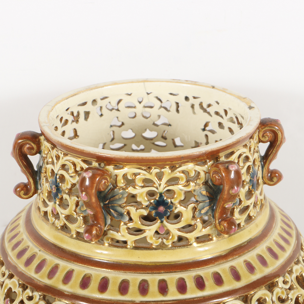 19th-Century Zsolnay Reticulated Ceramic Lidded Jar