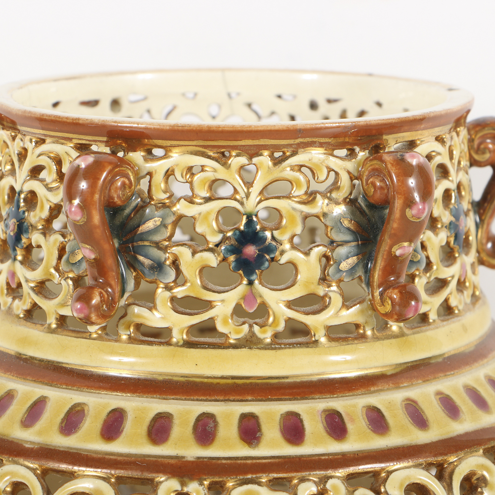 19th-Century Zsolnay Reticulated Ceramic Lidded Jar