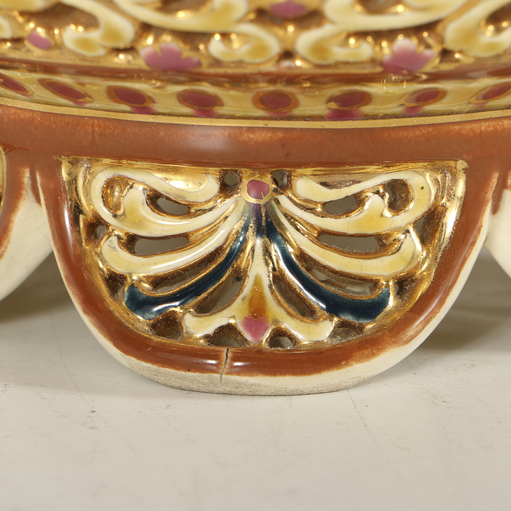19th-Century Zsolnay Reticulated Ceramic Lidded Jar