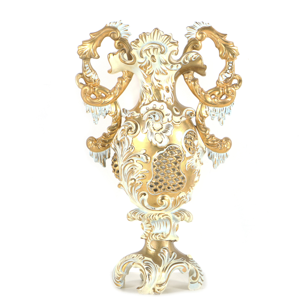 19th-Century Fischer J. Ceramic Double Handled Urn