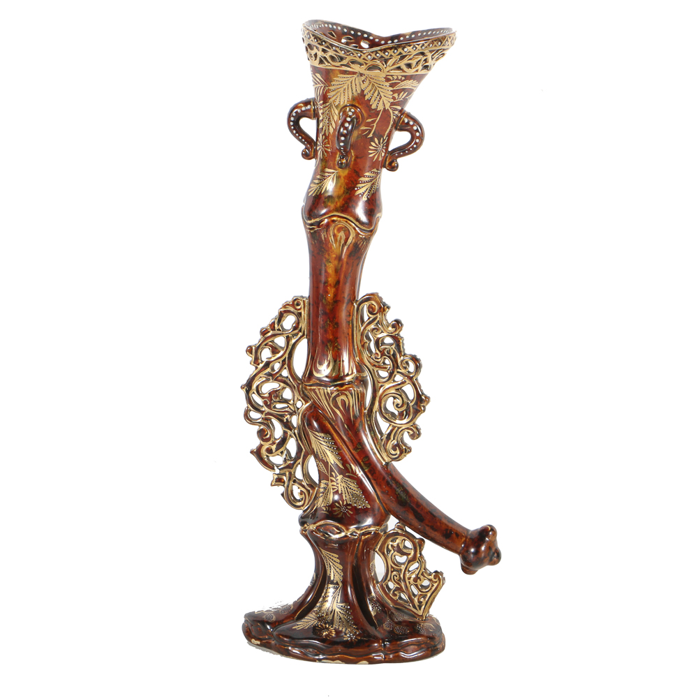 19th-Century Fischer J. Ceramic Trumpet Vase