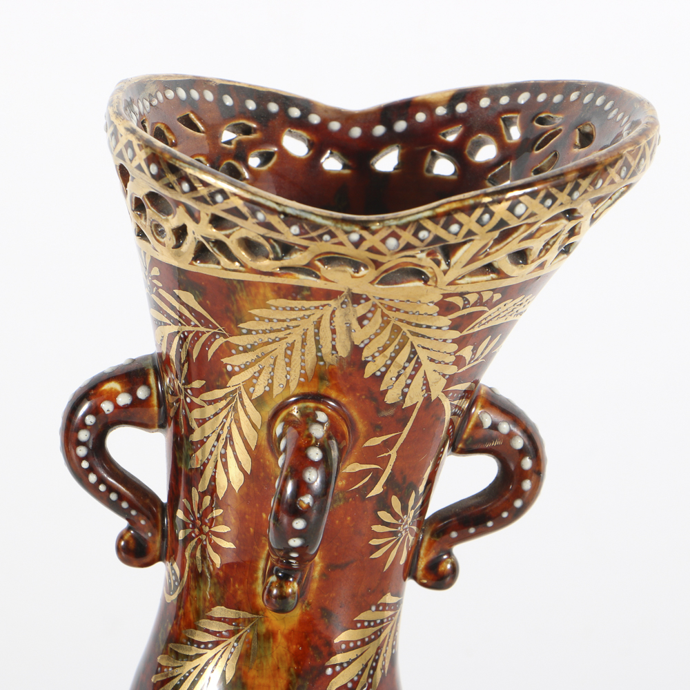 19th-Century Fischer J. Ceramic Trumpet Vase