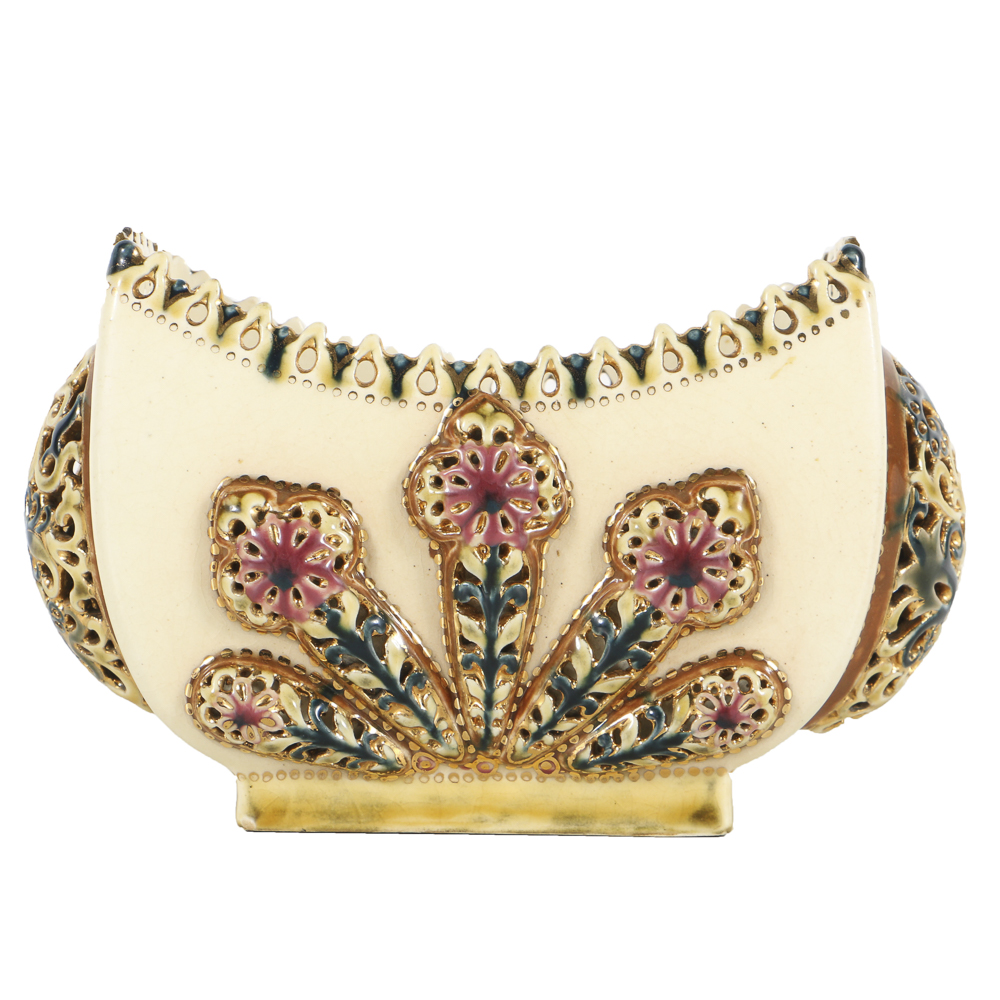 19th-Century Zsolnay Reticulated Ceramic Centerpiece