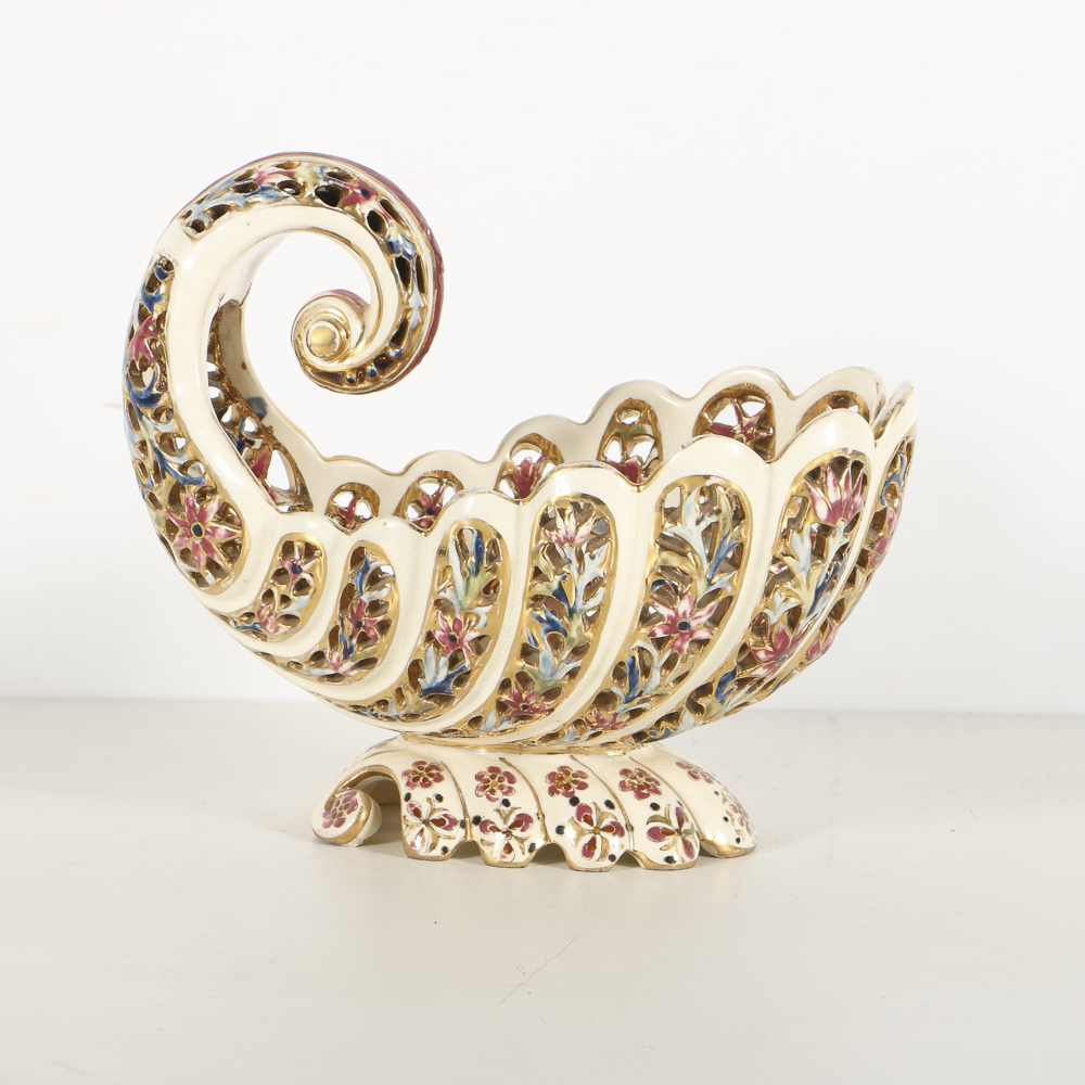 19th-Century Fischer J. Reticulated Ceramic Shell Console Bowl