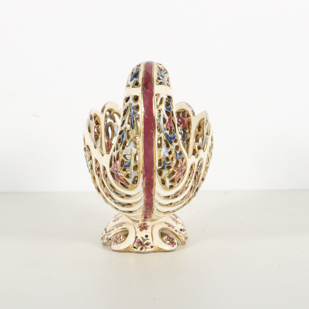 19th-Century Fischer J. Reticulated Ceramic Shell Console Bowl