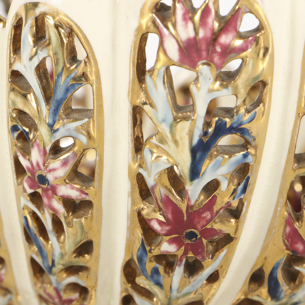 19th-Century Fischer J. Reticulated Ceramic Shell Console Bowl