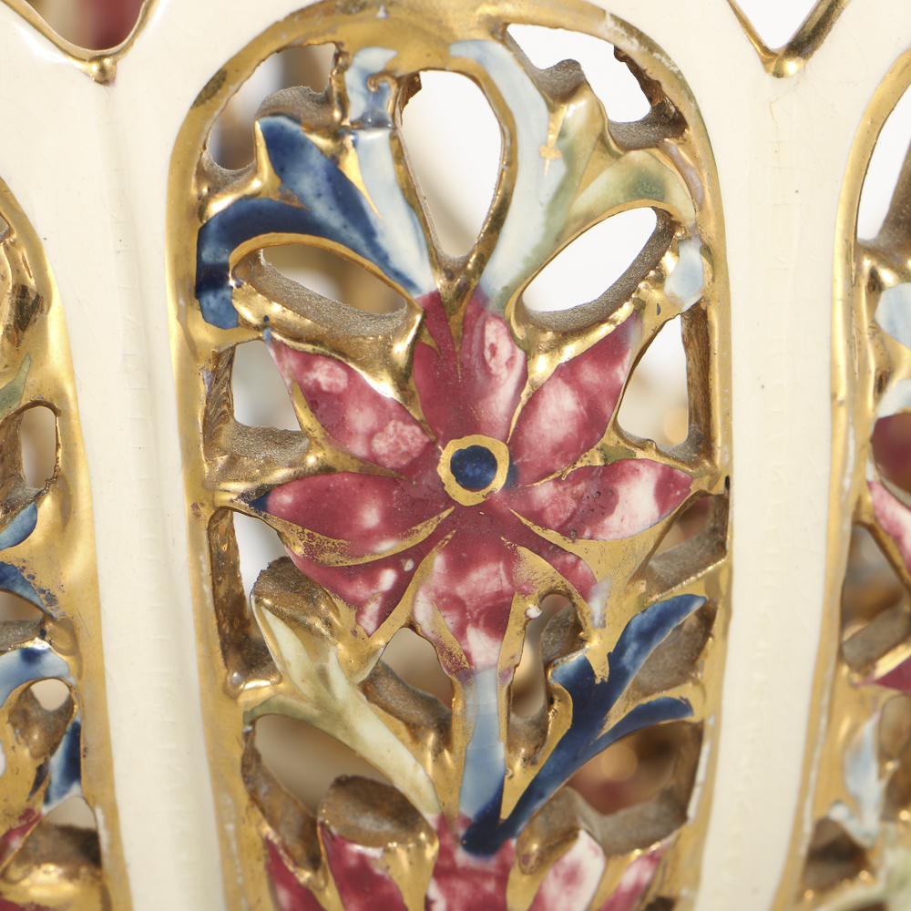 19th-Century Fischer J. Reticulated Ceramic Shell Console Bowl