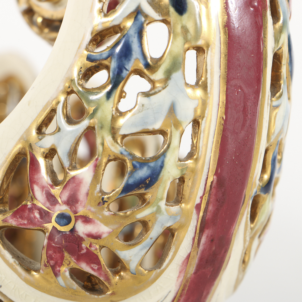 19th-Century Fischer J. Reticulated Ceramic Shell Console Bowl