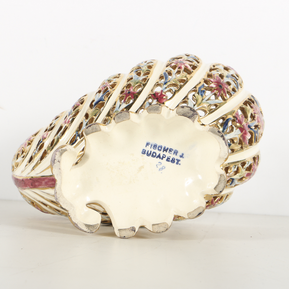 19th-Century Fischer J. Reticulated Ceramic Shell Console Bowl