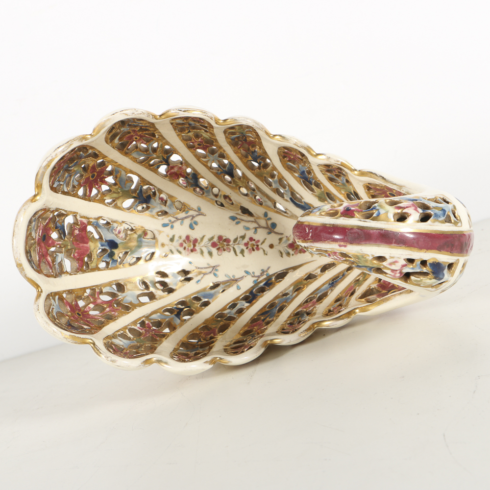 19th-Century Fischer J. Reticulated Ceramic Shell Console Bowl