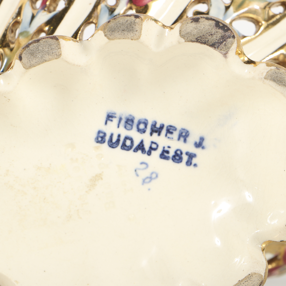 19th-Century Fischer J. Reticulated Ceramic Shell Console Bowl