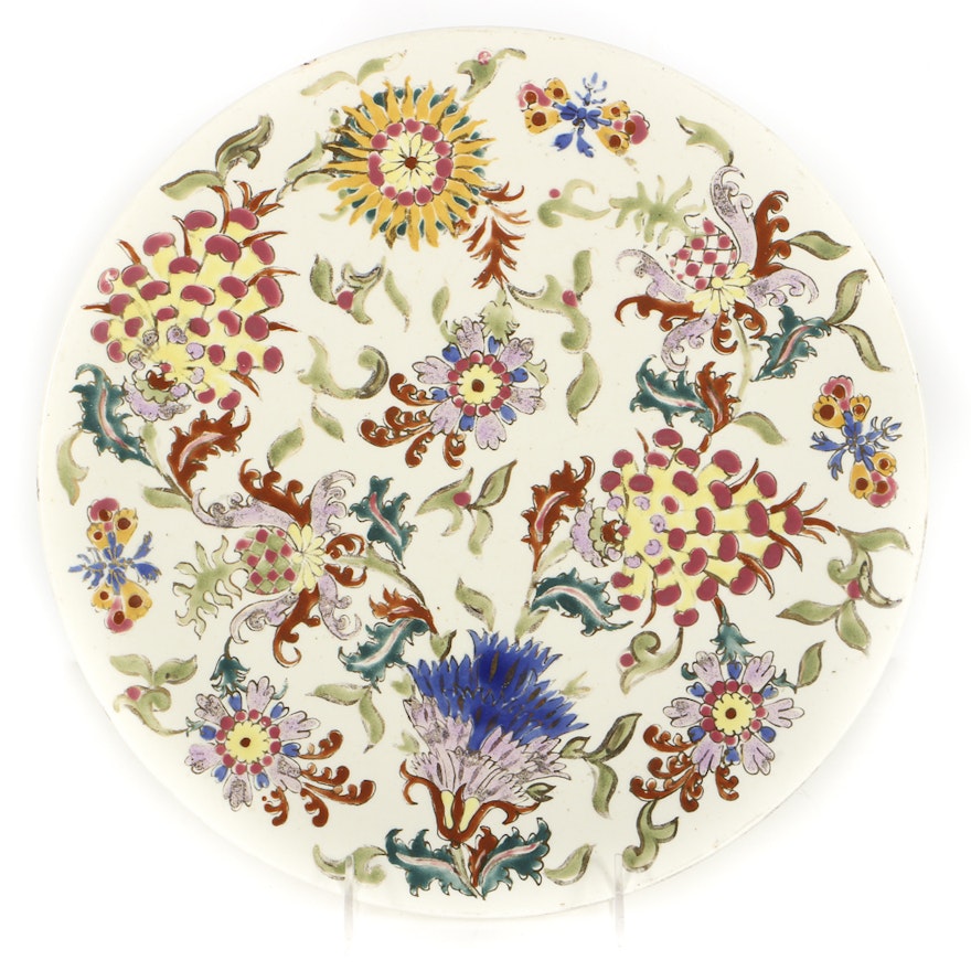 19th-Century Fischer J. Hand Painted Ceramic Charger