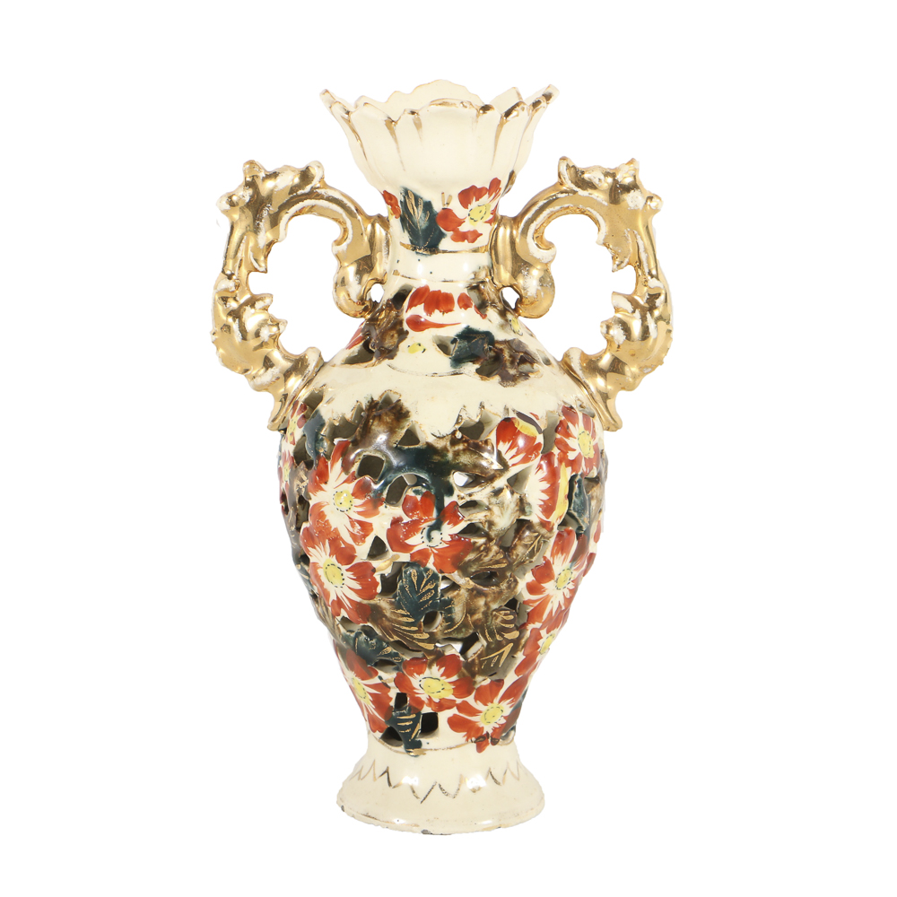 19th-Century Fischer J. Reticulated Ceramic Urn