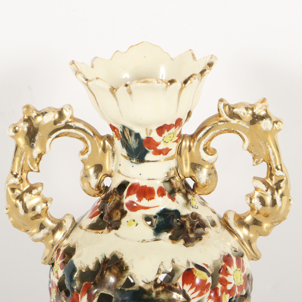 19th-Century Fischer J. Reticulated Ceramic Urn