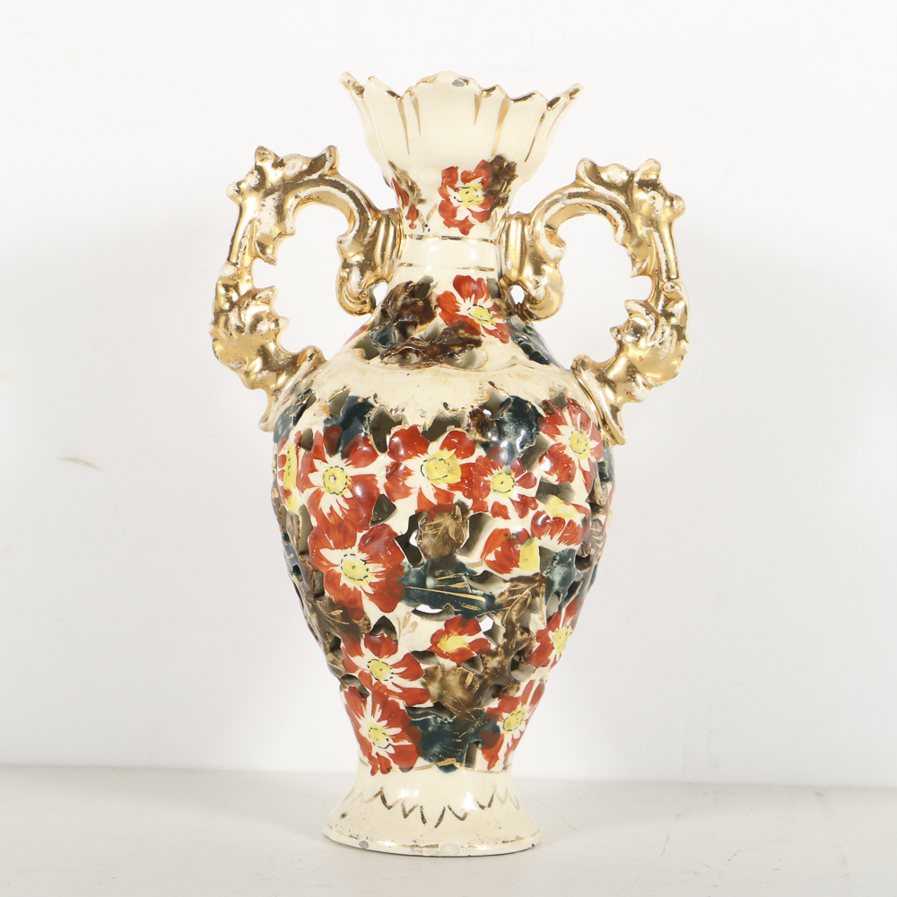19th-Century Fischer J. Reticulated Ceramic Urn