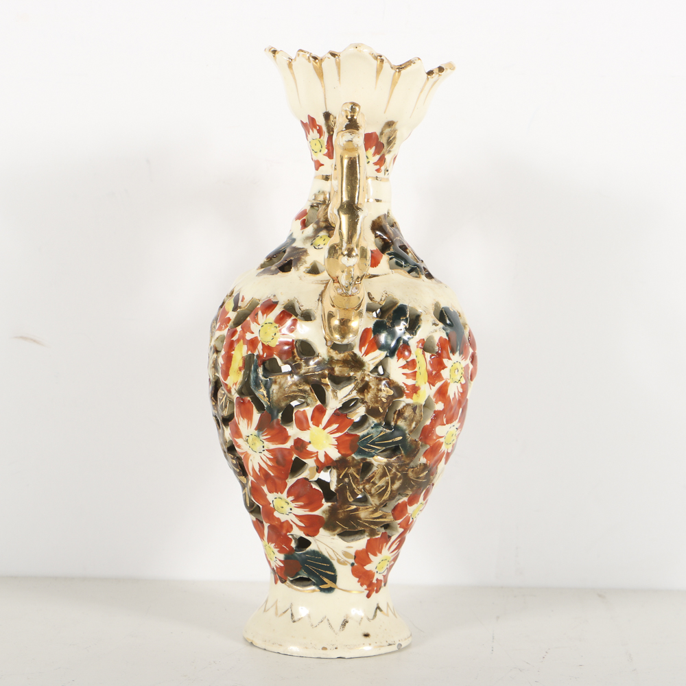 19th-Century Fischer J. Reticulated Ceramic Urn