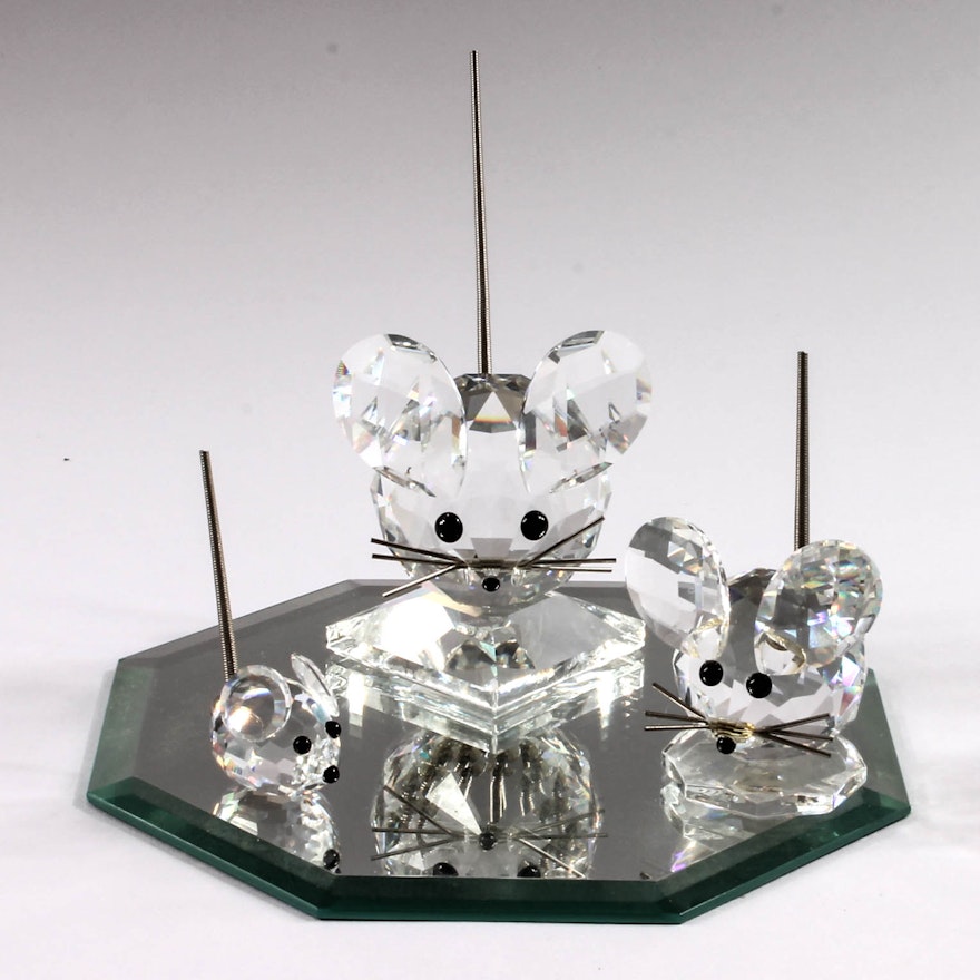 Swarovski Crystal Mouse Figurines with Display Stand