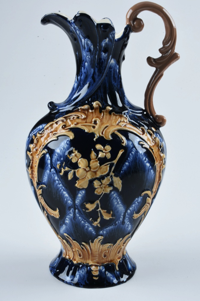 19th-Century Majolica Pitcher with Cobalt Glaze