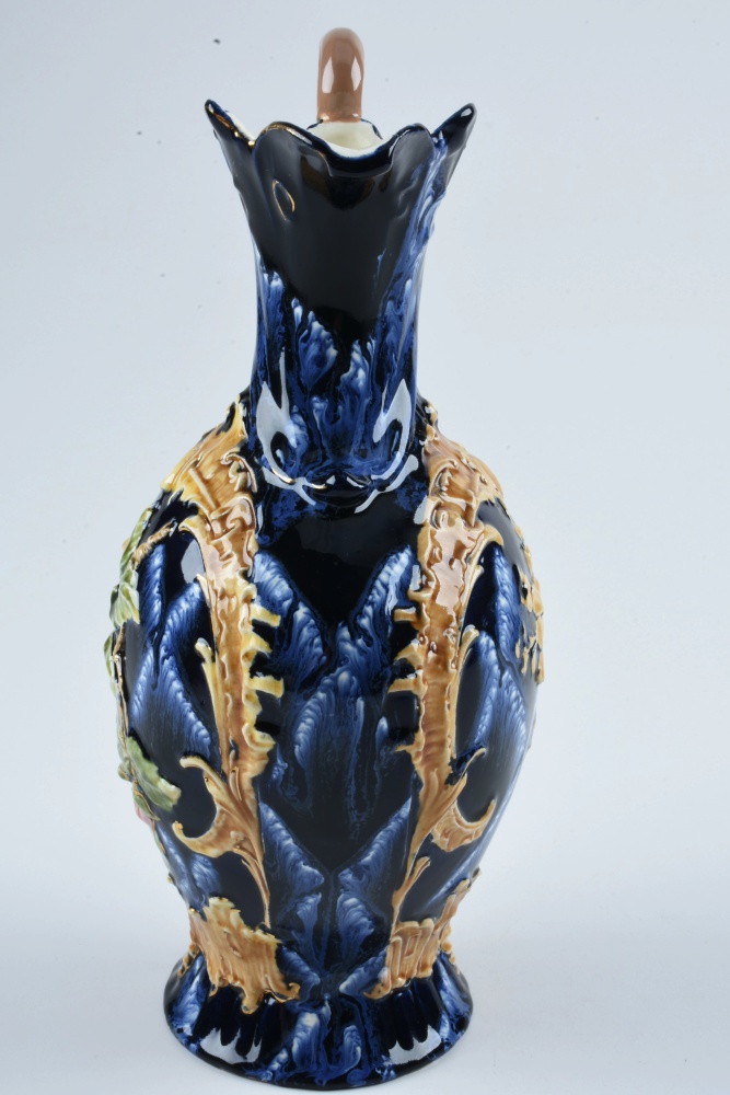 19th-Century Majolica Pitcher with Cobalt Glaze