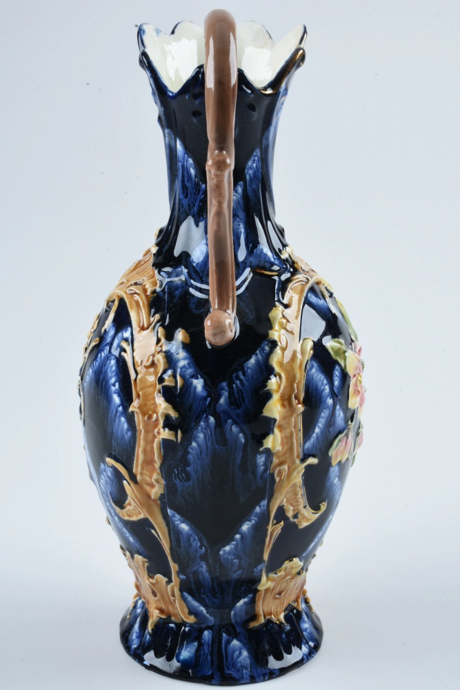 19th-Century Majolica Pitcher with Cobalt Glaze