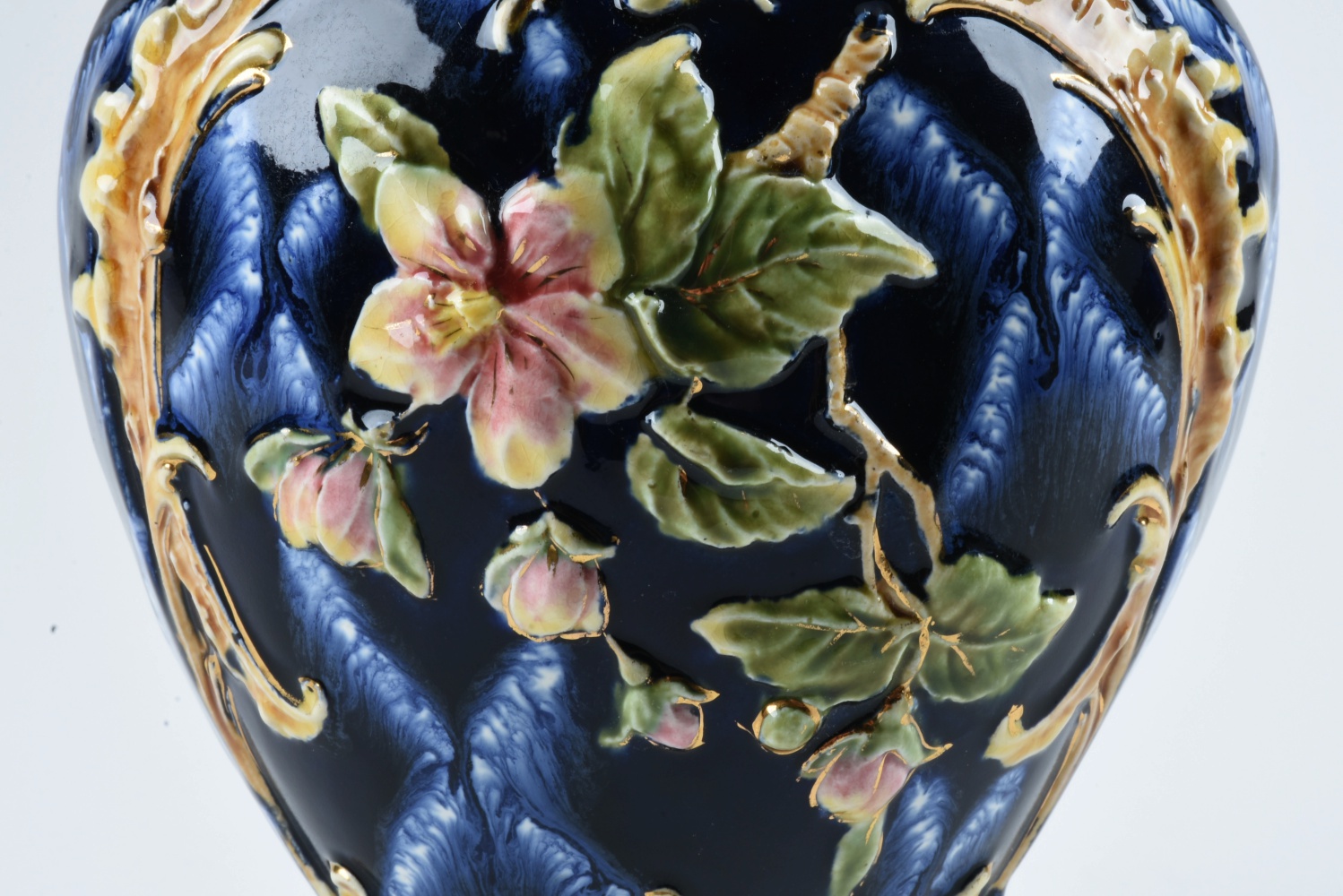 19th-Century Majolica Pitcher with Cobalt Glaze