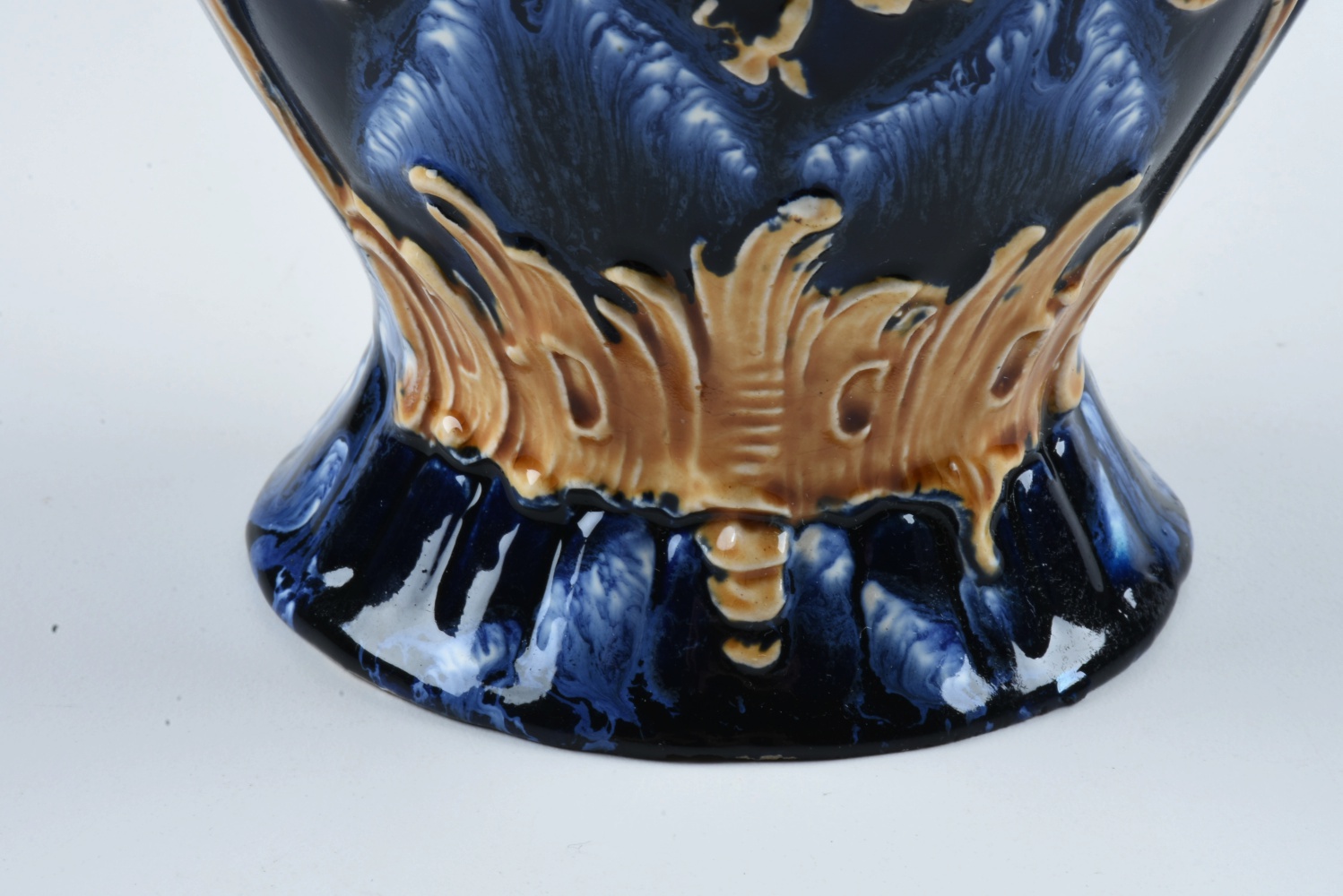 19th-Century Majolica Pitcher with Cobalt Glaze