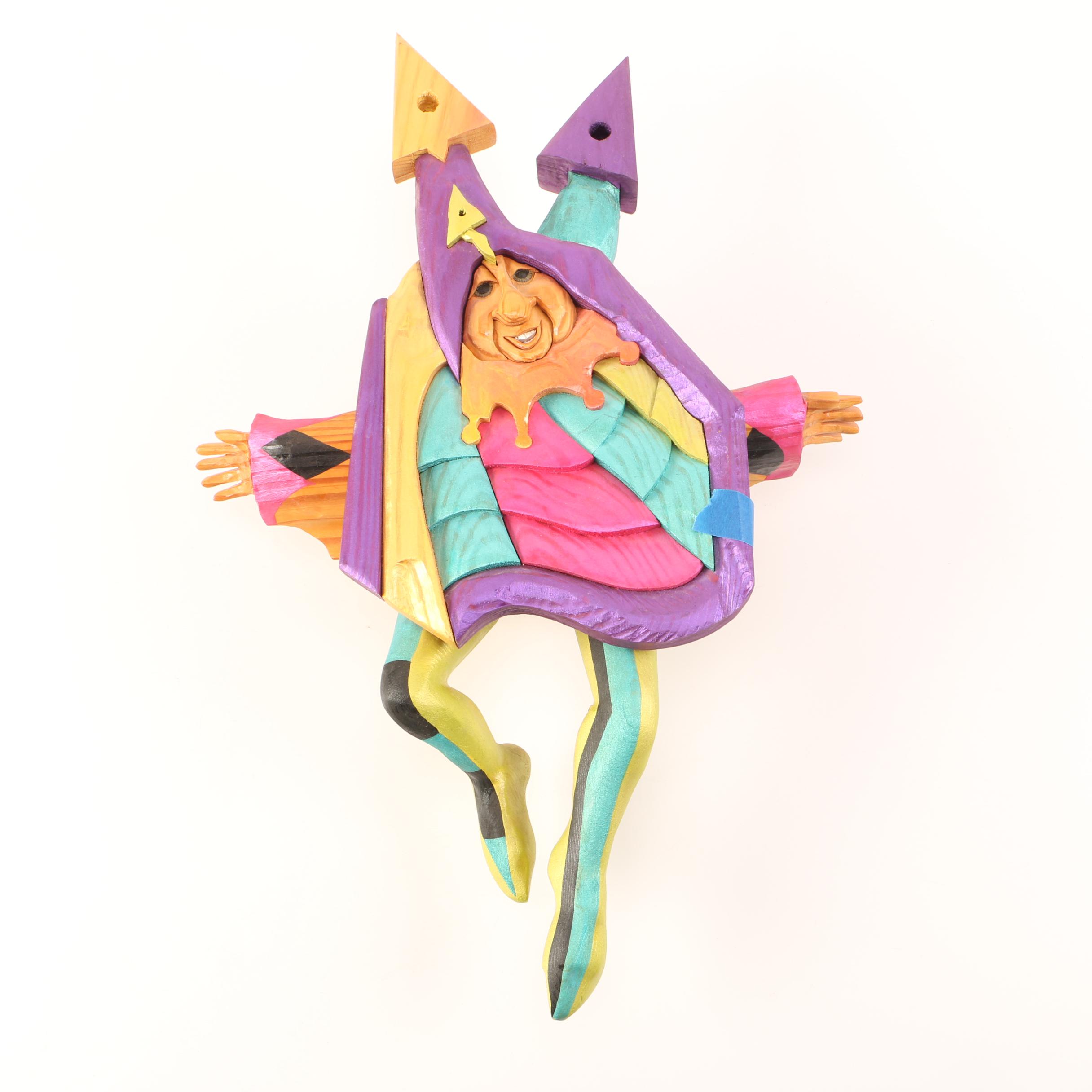 Pitz Studio 2006 Carved Wooden Jester Wall Decor With Inner Compartment